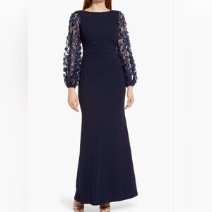 Eliza J Floral Appliqué long sleeve gown 14